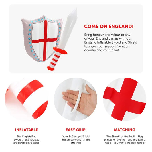 England Inflatable Sword & Shield Set – 24" Sword & 18"x13" Shield for Sports & English Celebrations