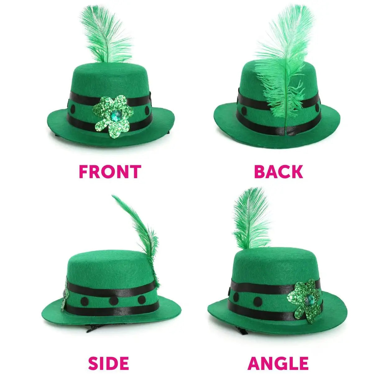 Mini Irish Fascinator Hat with Feather – Green Clover & Ribbon Decoration for St Patrick’s Day
