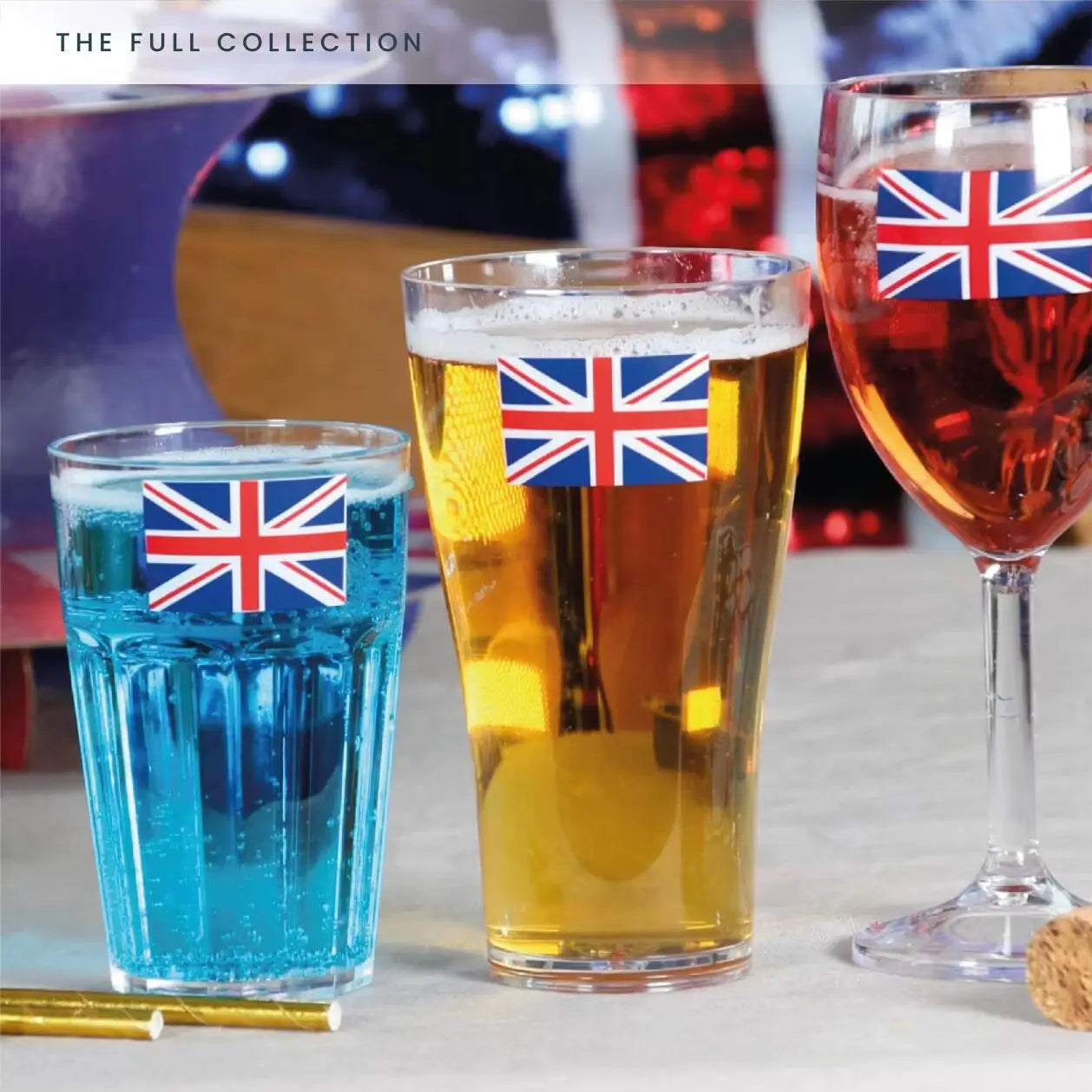 Pack of 12 Union Jack Plastic Wine Glasses – 300ml Durable Reusable Cups for Parties & Celebrations