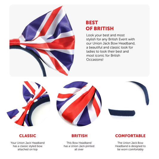 Union Jack Bow Headband – 1940s-Inspired Hair Accessory Multipack for VE Day & British Celebrations