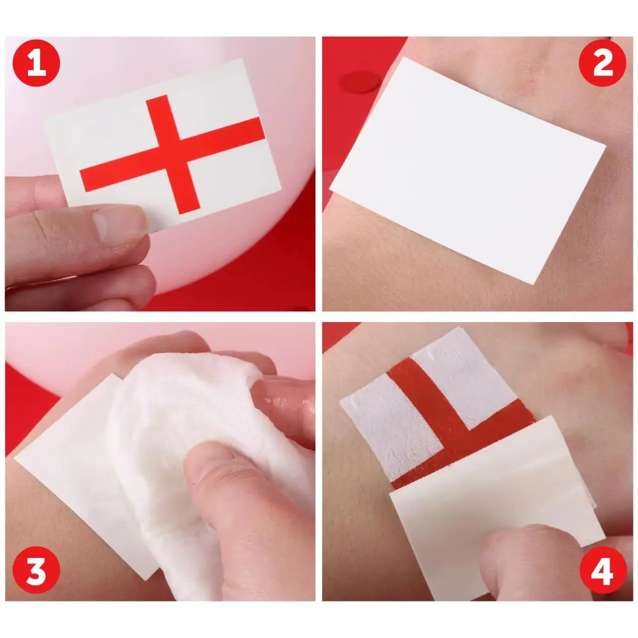 Pack of 16 England Flag Temporary Tattoos – Waterproof Tattoos for Football, Rugby & St George’s Day