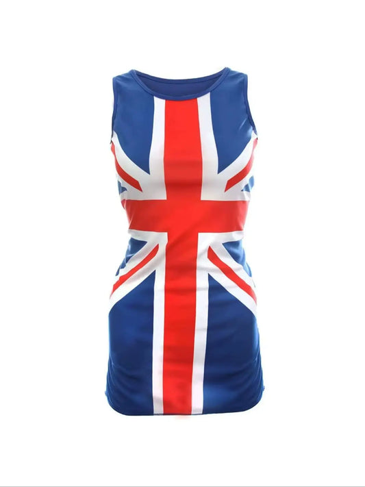 Ladies Union Jack Dress – Red, White & Blue UK Flag Classic Dress for Brit Pop & Jubilee