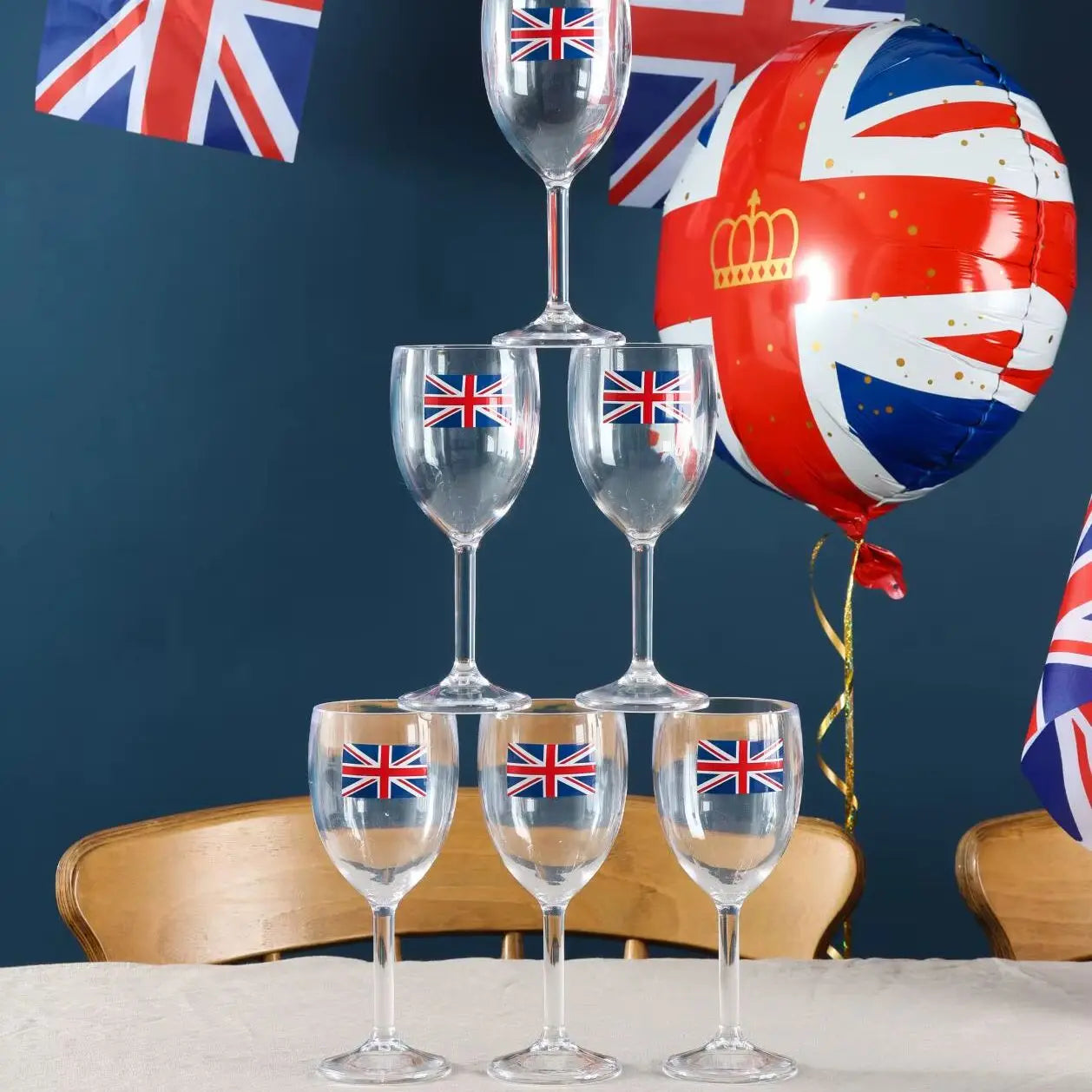 Pack of 12 Union Jack Plastic Wine Glasses – 300ml Durable Reusable Cups for Parties & Celebrations