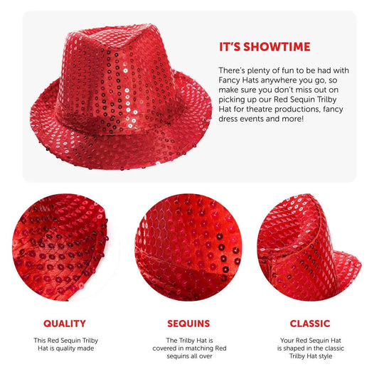 Red Sequin Trilby Hat – Sparkly Fedora for St George’s Day, Theatre & Themed Events
