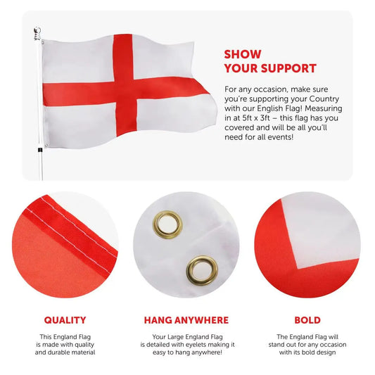 Large England Flag 5×3 ft – St. George’s Day & Euros Football Supporter Banner for Indoor & Outdoor