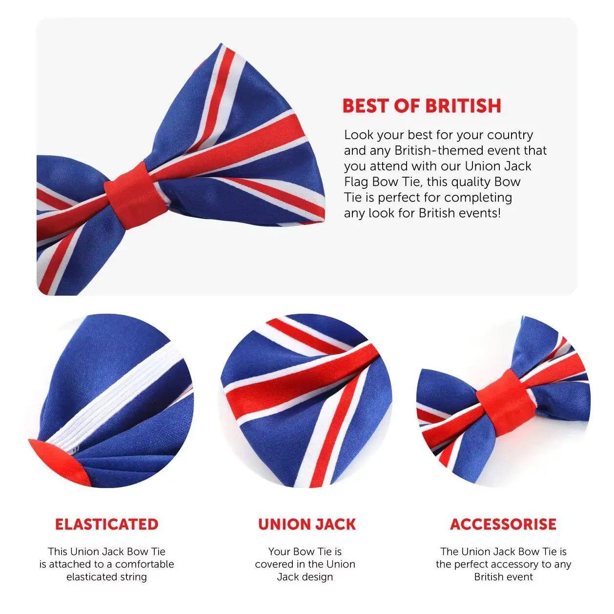 Union Jack Bow Tie – Elasticated Patriotic Accessory Multipack for VE Day & British Celebrations