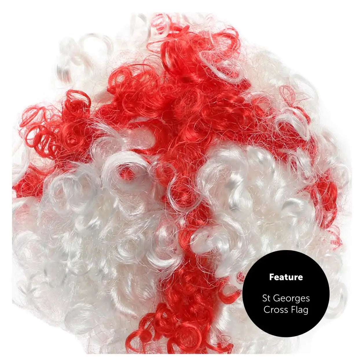 England Afro Wig – White Curly Wig with Red St George’s Cross for Football & St George’s Day
