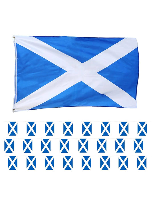 St Andrews Scottish Decorations Set – 5×3 ft Scotland Flag & 33 ft Bunting for St Andrew’s Day