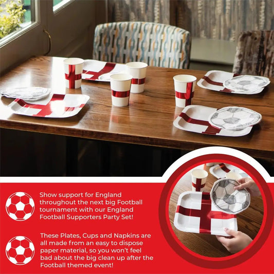 40pc England Football Party Set – Plates, Cups & Napkins for English Football Events