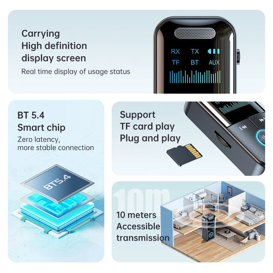 Bluetooth 5.4 AUX Adapter 3.5mm Receiver Transmitter LED for Car & TV