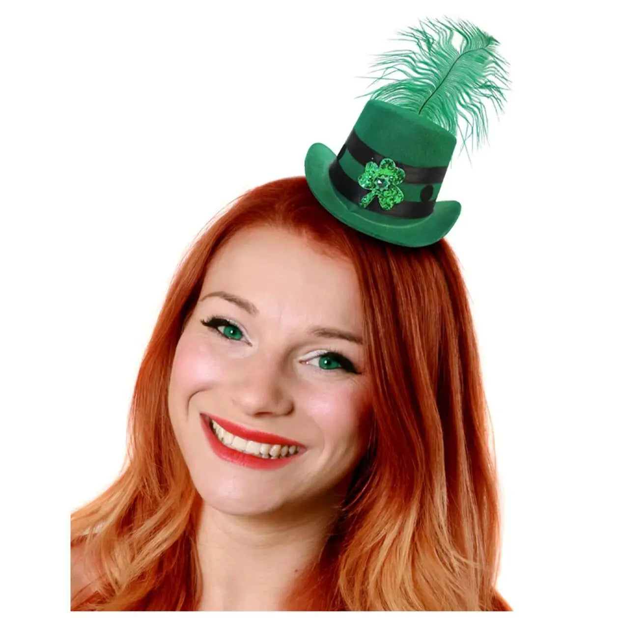 Mini Irish Fascinator Hat with Feather – Green Clover & Ribbon Decoration for St Patrick’s Day