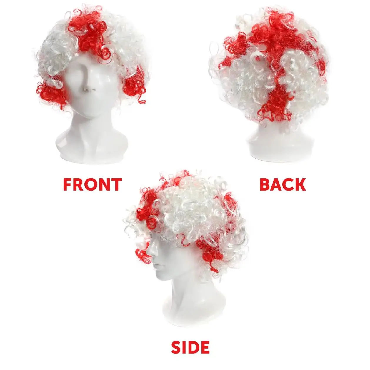 England Afro Wig – White Curly Wig with Red St George’s Cross for Football & St George’s Day
