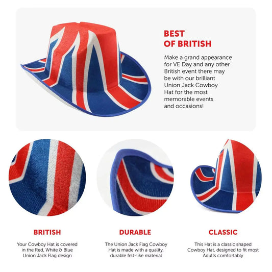 Union Jack Cowboy Hat – Multipack Felt Hats for VE Day, King’s Coronation & British Celebrations