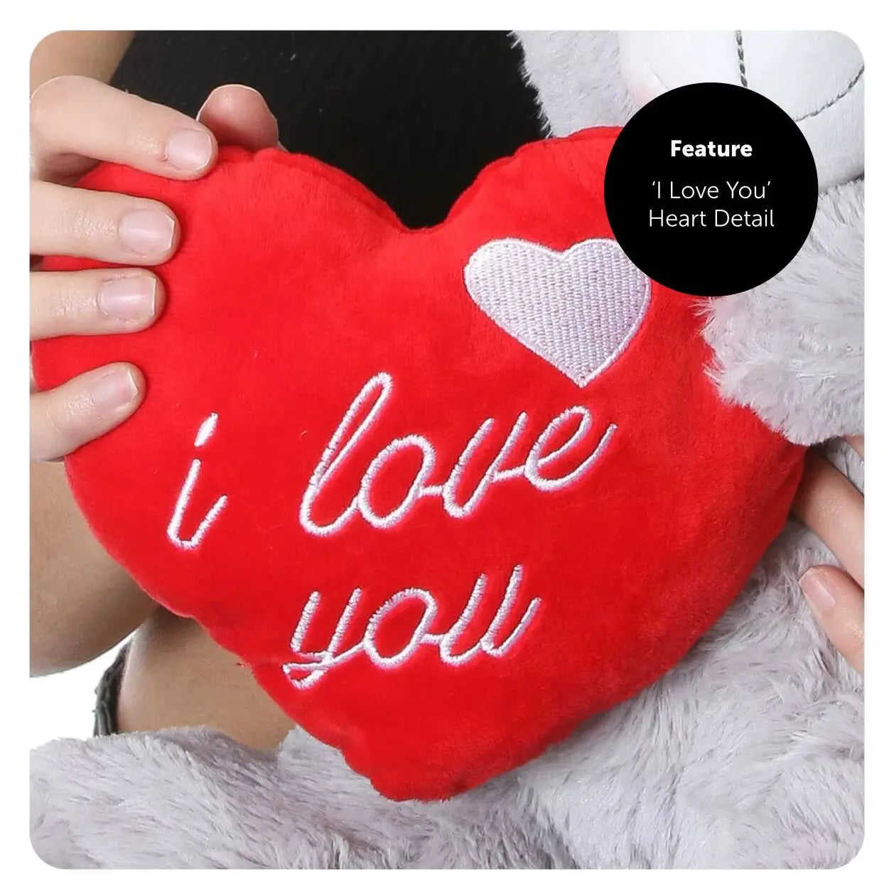Large - I Love You Teddy Bear – 16" Grey Plush with Red Heart & Embroidered Message