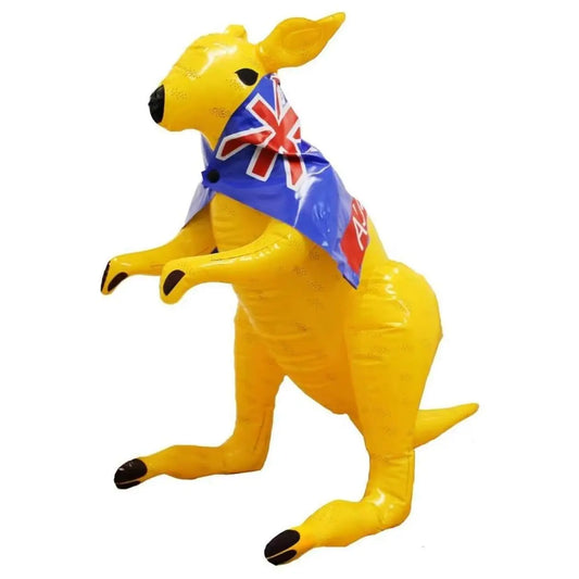 Inflatable Yellow Kangaroo – 27.5" Australian Prop with Removable Flag Cape