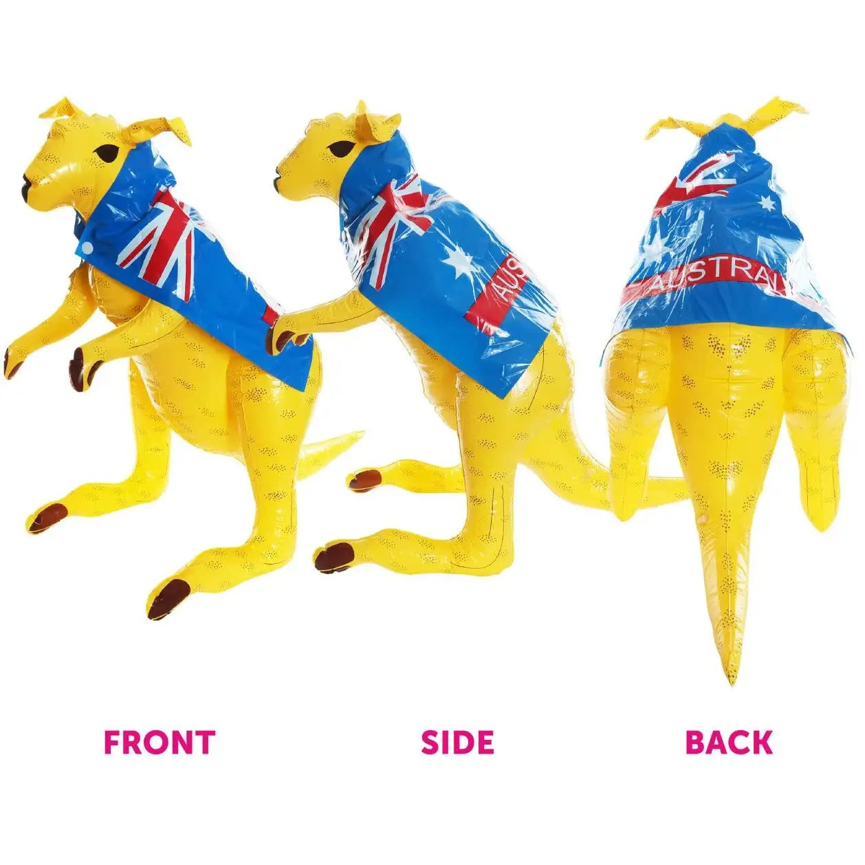 Inflatable Yellow Kangaroo – 27.5" Australian Prop with Removable Flag Cape