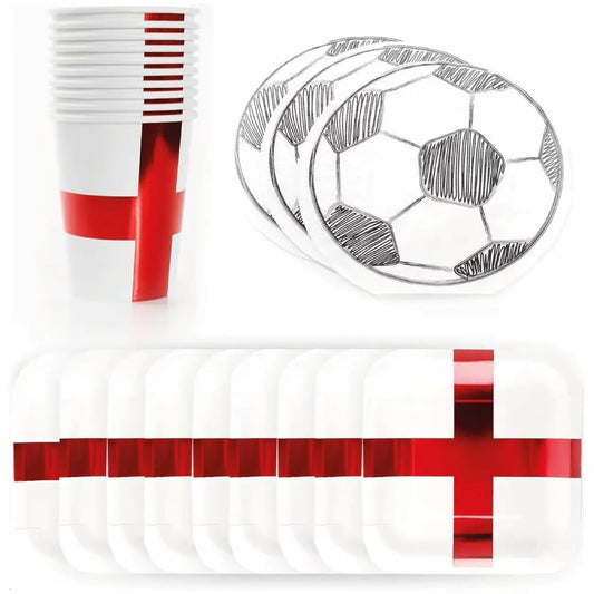 40pc England Football Party Set – Plates, Cups & Napkins for English Football Events