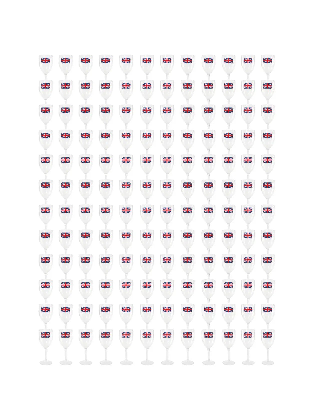 Pack of 12 Union Jack Plastic Wine Glasses – 300ml Durable Reusable Cups for Parties & Celebrations