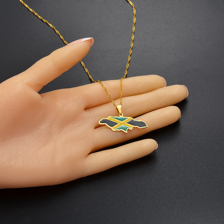 Anniyo Colorful Flags Pendant Necklace – Nigeria, Ghana, Jamaica, Guyana Map