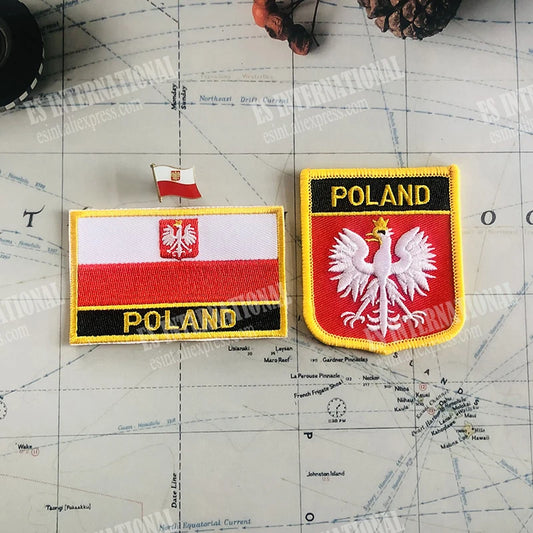 Poland Eagle Flag Embroidery Patch - Shield & Square Pin Set for Clothes & Bags