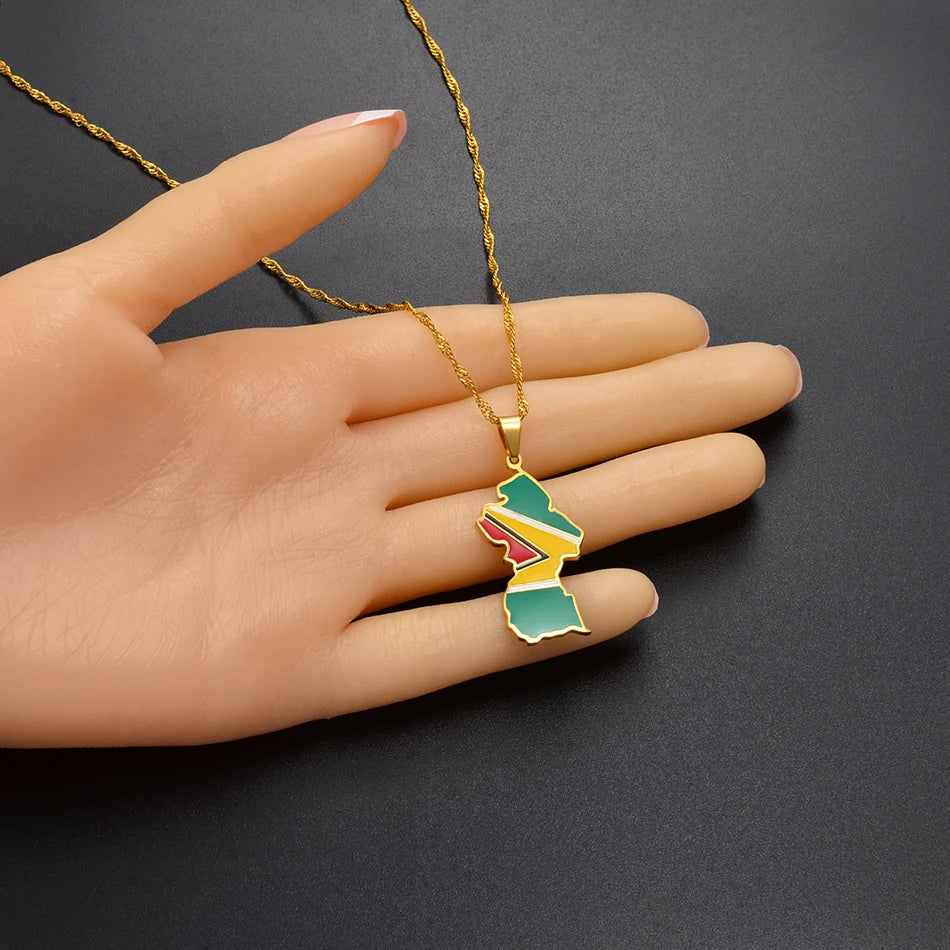 Anniyo Colorful Flags Pendant Necklace – Nigeria, Ghana, Jamaica, Guyana Map