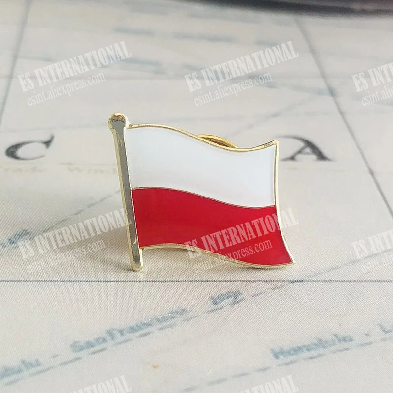 Poland National Flag Lapel Pin - Crystal Epoxy Metal Enamel Badge Brooch
