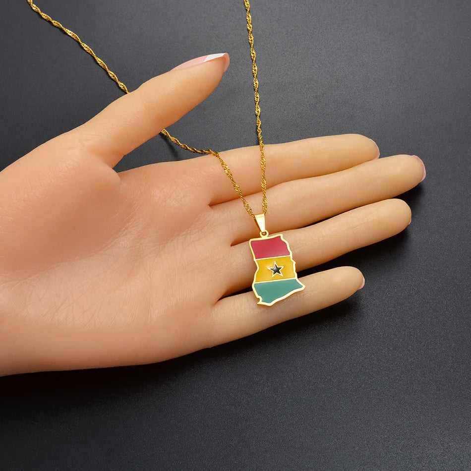 Anniyo Colorful Flags Pendant Necklace – Nigeria, Ghana, Jamaica, Guyana Map
