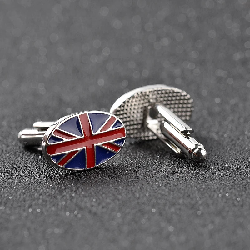 UK England Flag Cufflinks Set Oval British Patriotic Men Gift Jewelry
