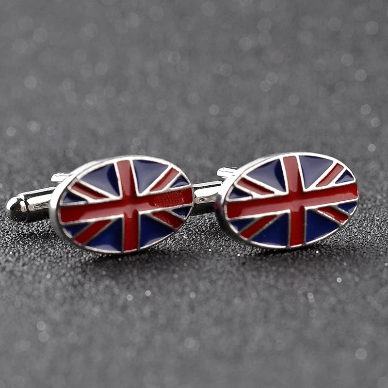 UK England Flag Cufflinks Set Oval British Patriotic Men Gift Jewelry