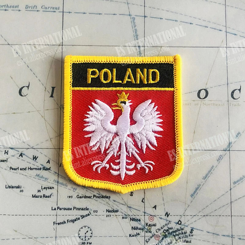 Poland Eagle Flag Embroidery Patch - Shield & Square Pin Set for Clothes & Bags