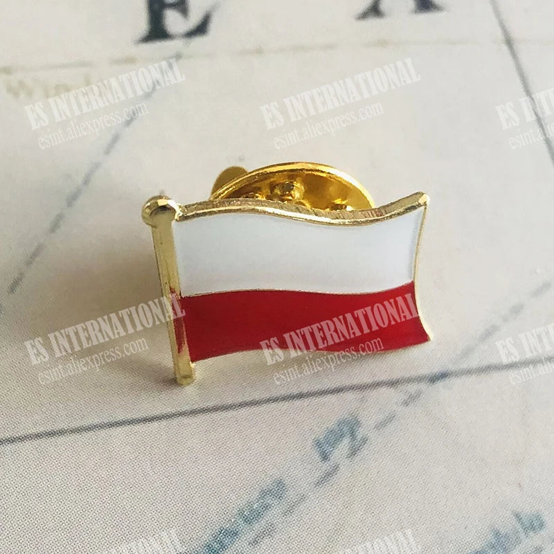 Poland National Flag Lapel Pin - Crystal Epoxy Metal Enamel Badge Brooch