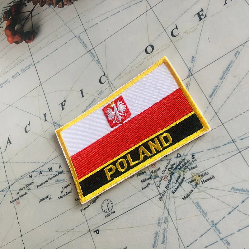 Poland Eagle Flag Embroidery Patch - Shield & Square Pin Set for Clothes & Bags