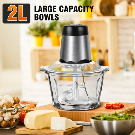 1000W Electric Mini Food Chopper 2L Glass Bowl Meat Grinder 2 Speed