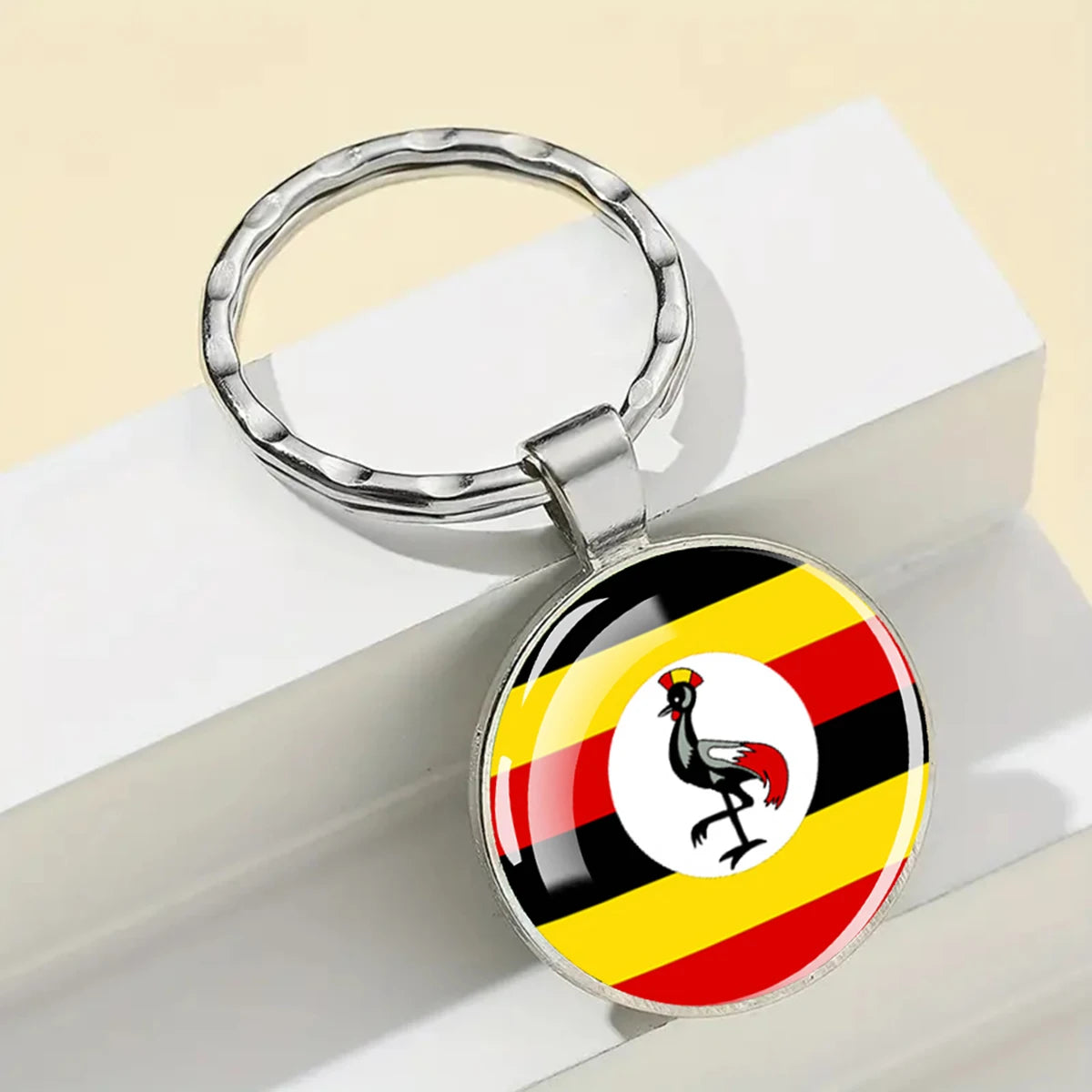 African Flags Glass Keychain Round Metal Patriotic Gift Unisex
