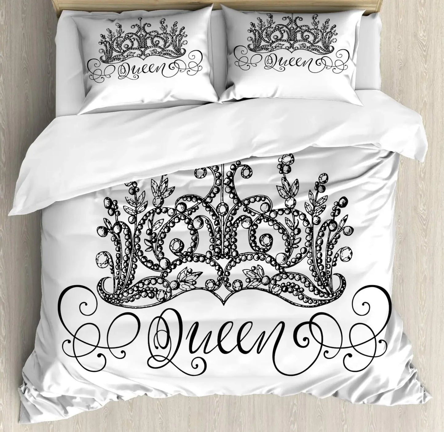 Gold Crown Duvet Cover Set Romantic Couple Bedding 3pcs Custom Print