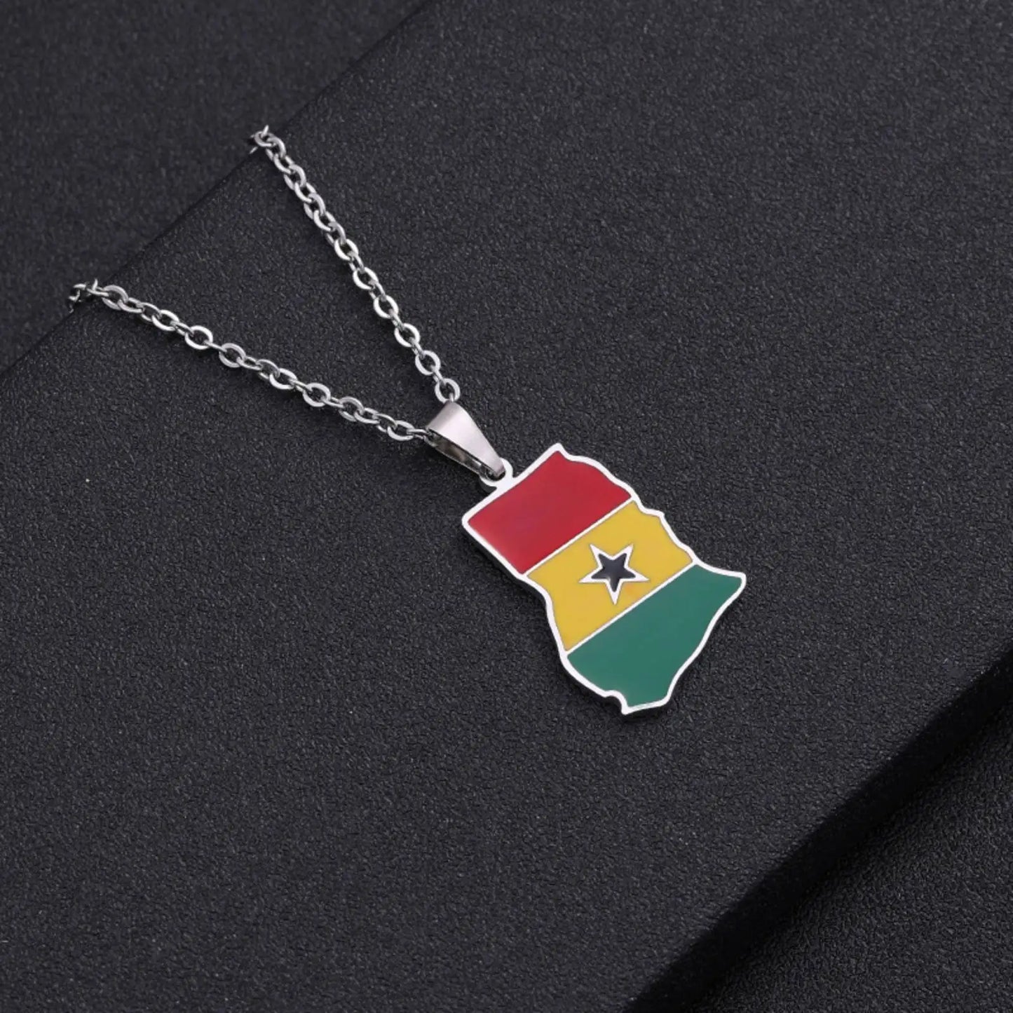 Ghana Map Flag Pendant Necklace - Patriotic Stainless Steel Jewelry for Men & Women