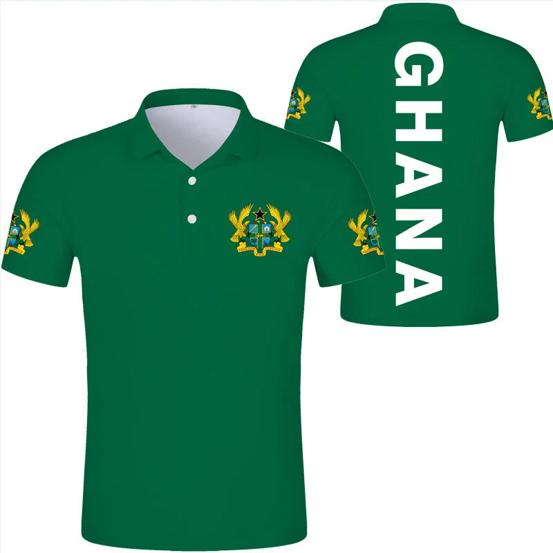 Ghana Flag Graphic Polo Shirt – National Emblem & Map Jersey Top for Men & Kids