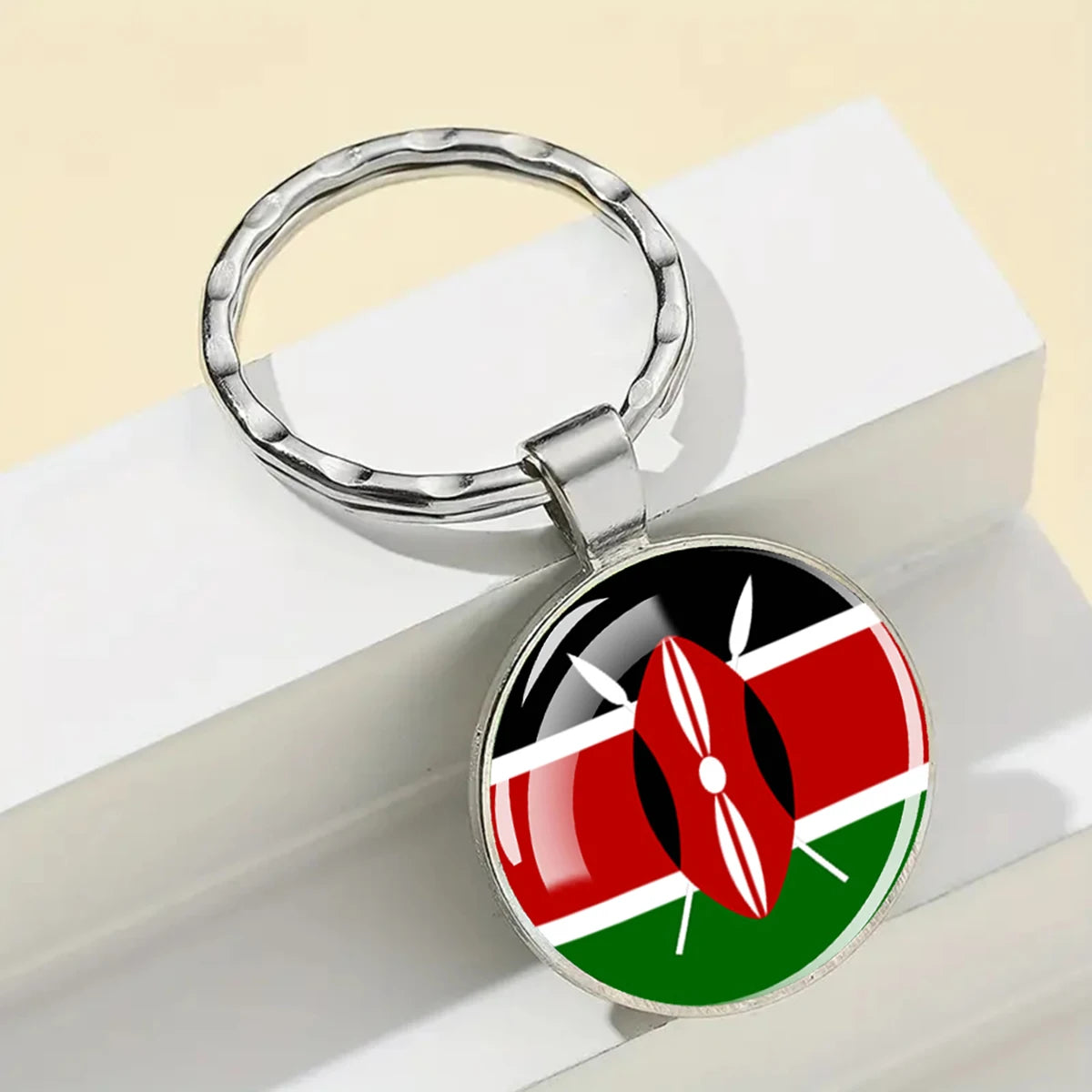 African Flags Glass Keychain Round Metal Patriotic Gift Unisex