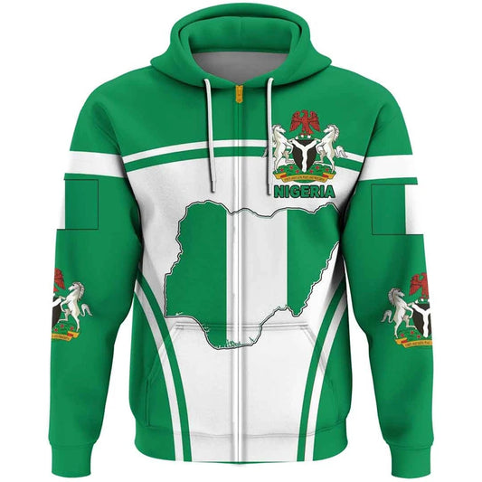Nigeria Flag Zip Up Hoodie 3D Print Casual Unisex Hooded Sweatshirt
