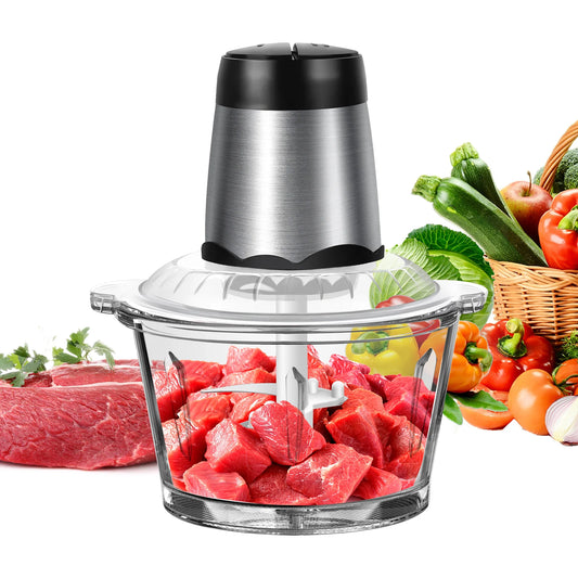 300W Electric Mini Food Chopper 2L Glass Bowl Meat Grinder 2 Speed