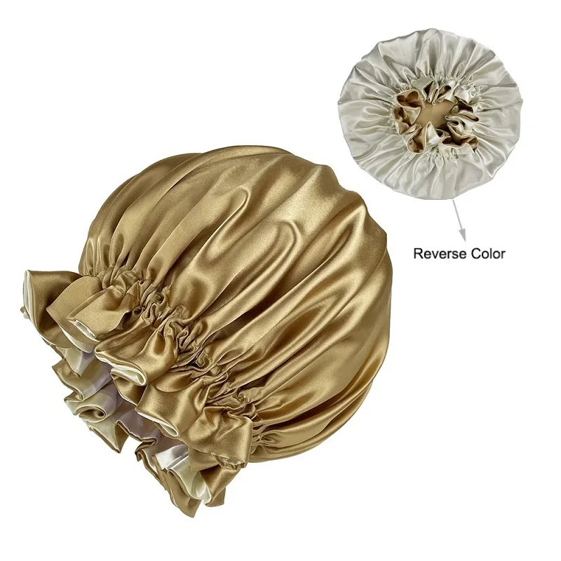 Double Layer Satin Bonnet – Large Reversible Silky Sleep Cap for Women Hair Protection
