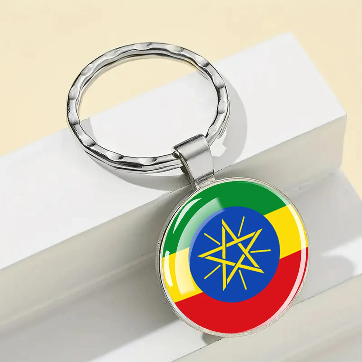 African Flags Glass Keychain Round Metal Patriotic Gift Unisex
