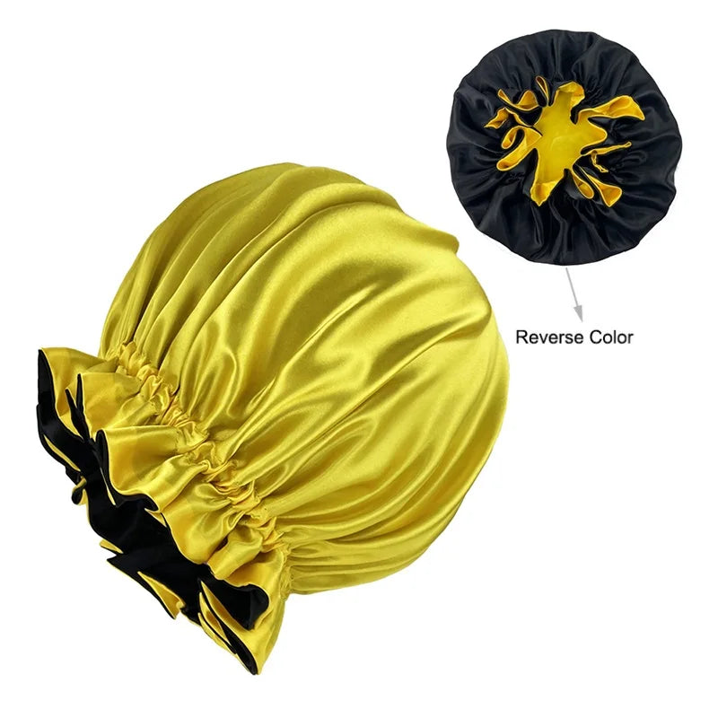 Double Layer Satin Bonnet – Large Reversible Silky Sleep Cap for Women Hair Protection