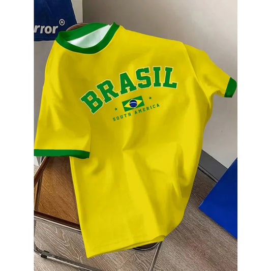 Brazil Flag 3D Printed T-Shirt – Men’s Loose O-Neck Summer Sports Tee
