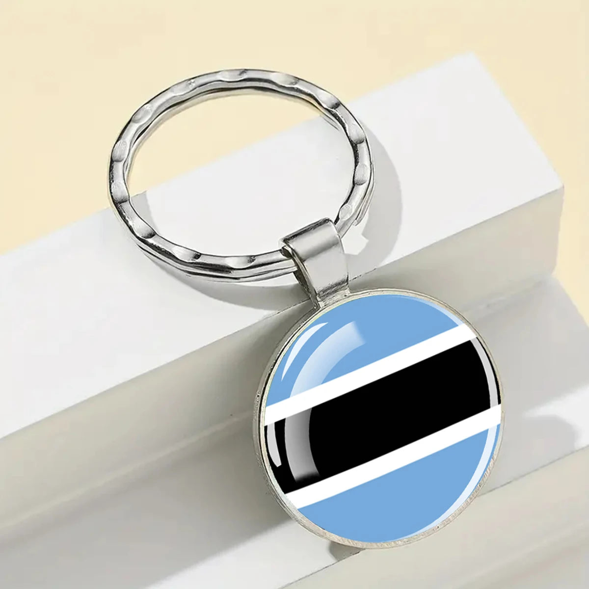 African Flags Glass Keychain Round Metal Patriotic Gift Unisex
