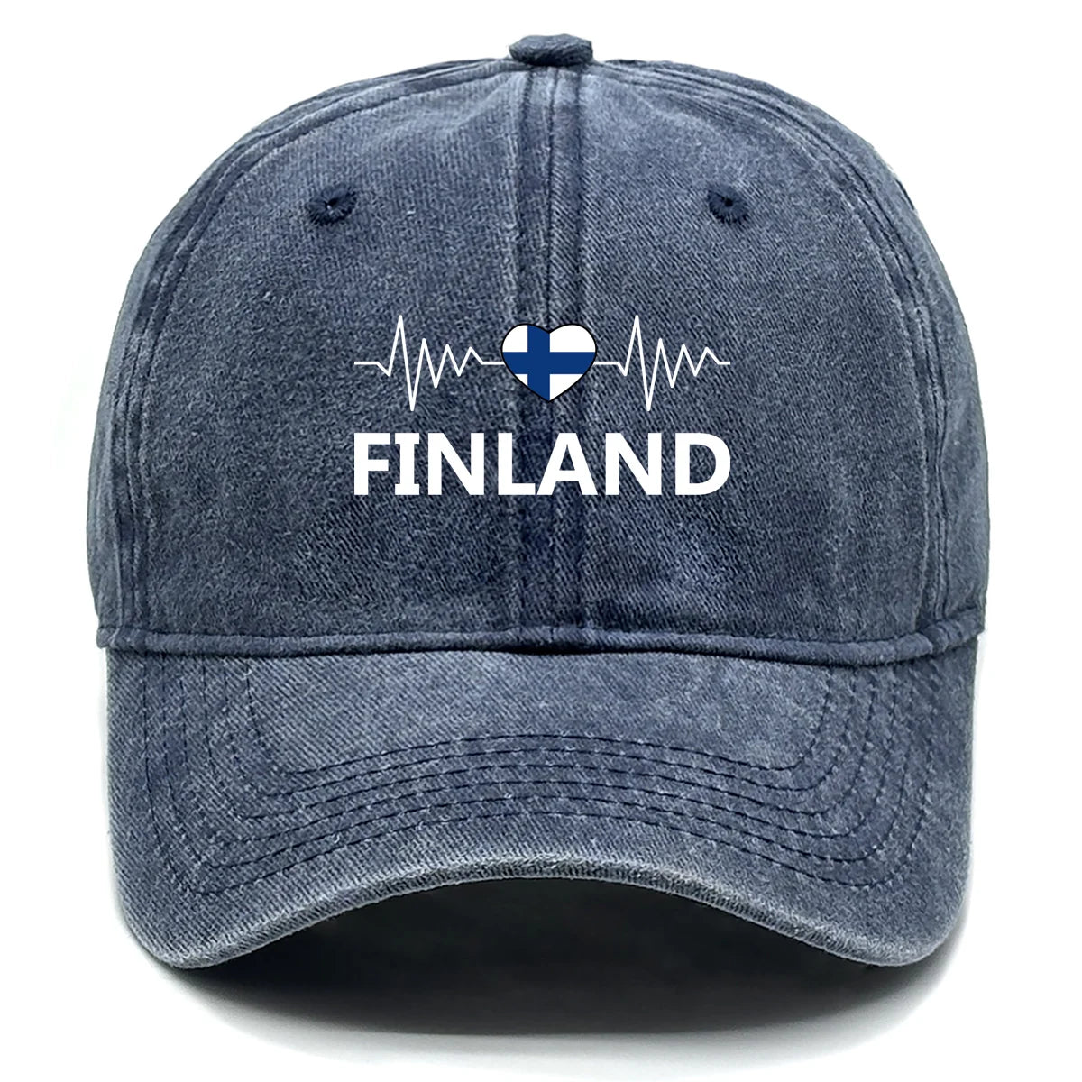 Heart-Shaped Finland Flag Snapback Cap - Adjustable Distressed Baseball Hat for Men & Women