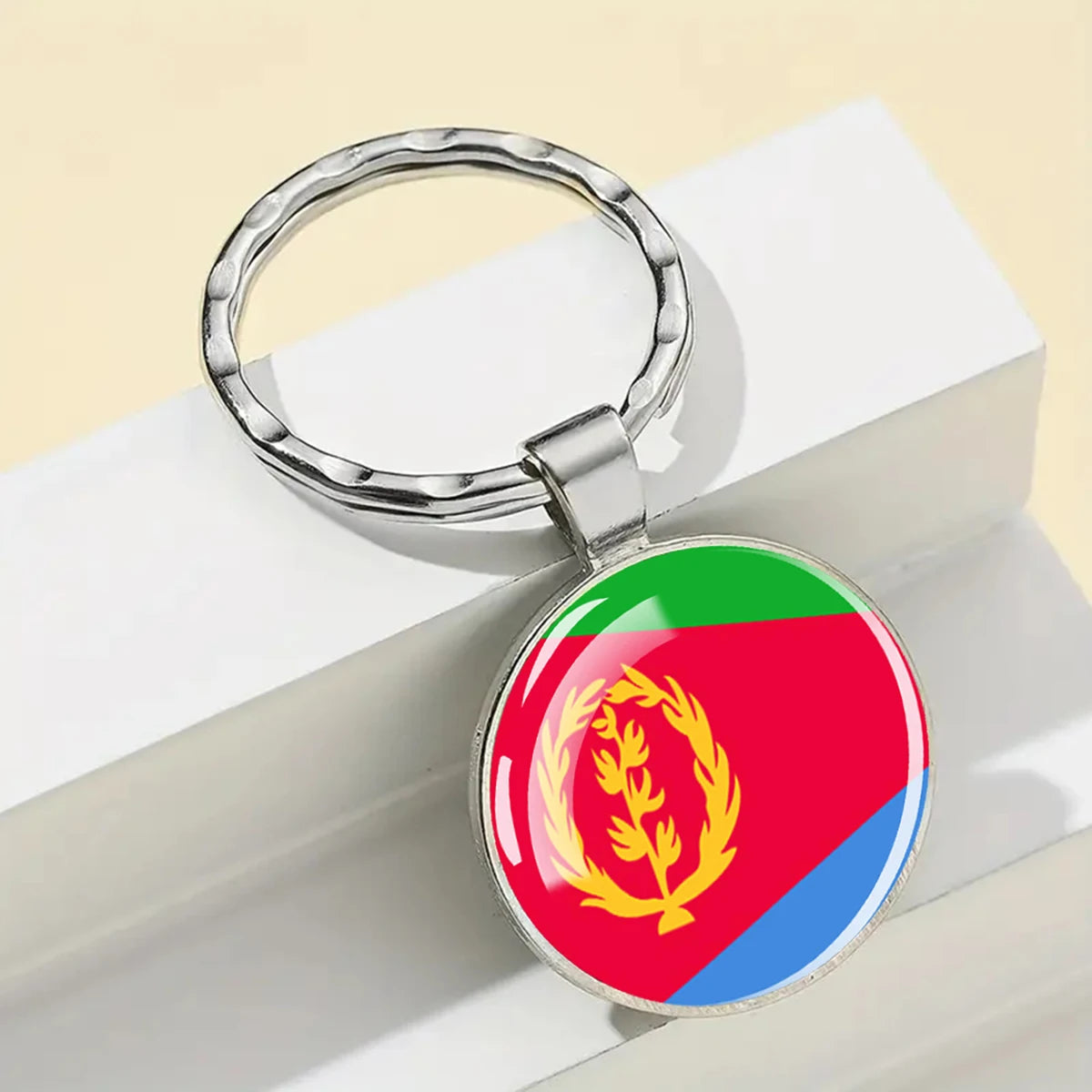 African Flags Glass Keychain Round Metal Patriotic Gift Unisex