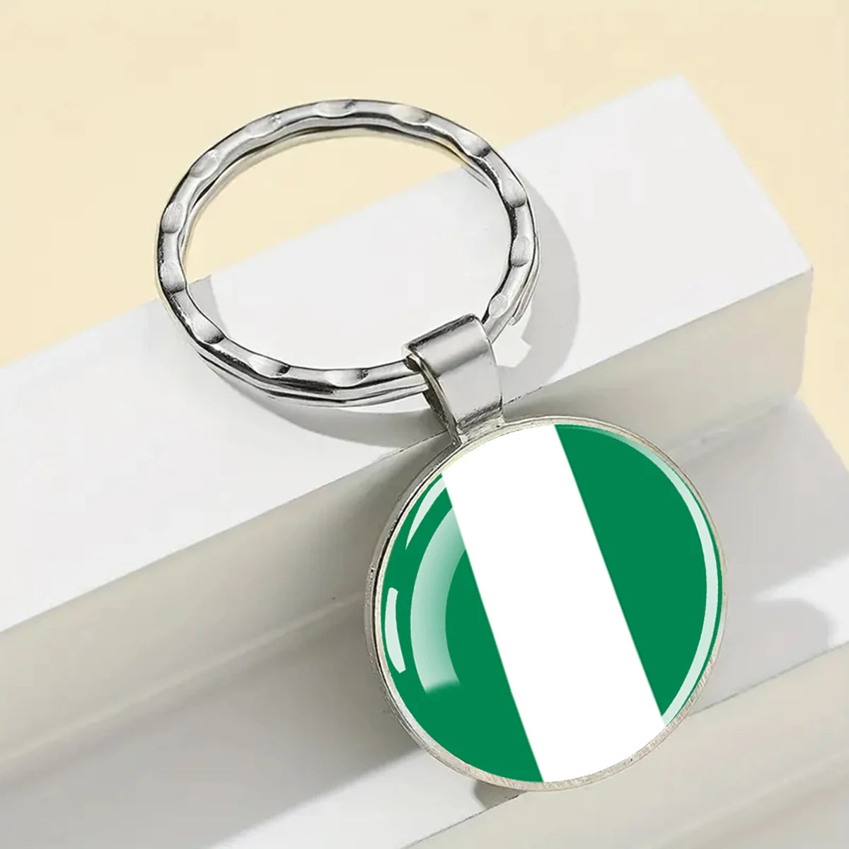 African Flags Glass Keychain Round Metal Patriotic Gift Unisex