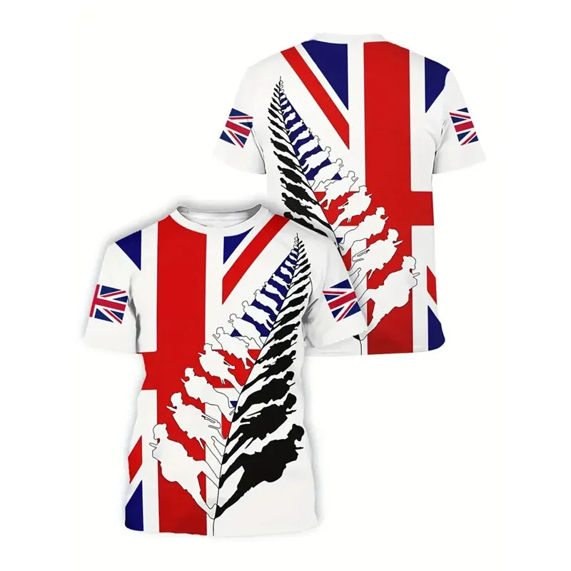 England Graffiti Print T-Shirt - Men’s Short Sleeve Round Neck Summer Top with Lion Stripe Pattern