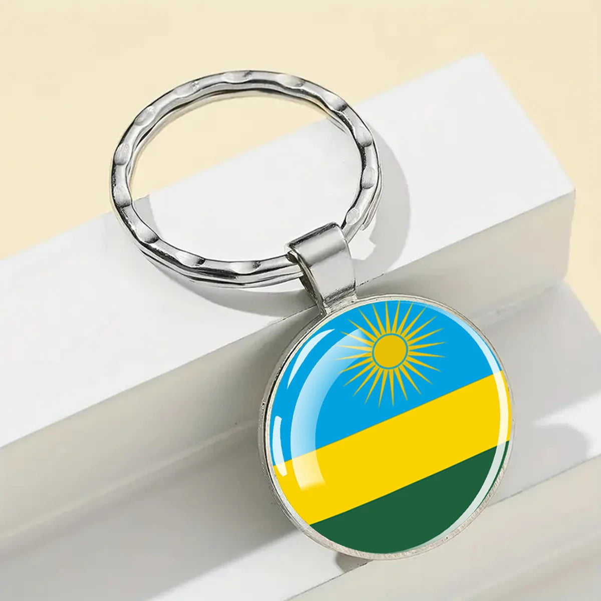 African Flags Glass Keychain Round Metal Patriotic Gift Unisex